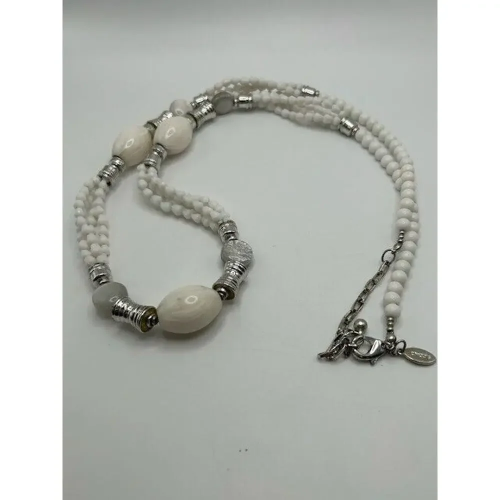 Chicos‎ Womens White Stone Beaded Silver Tone Necklace 36” Length